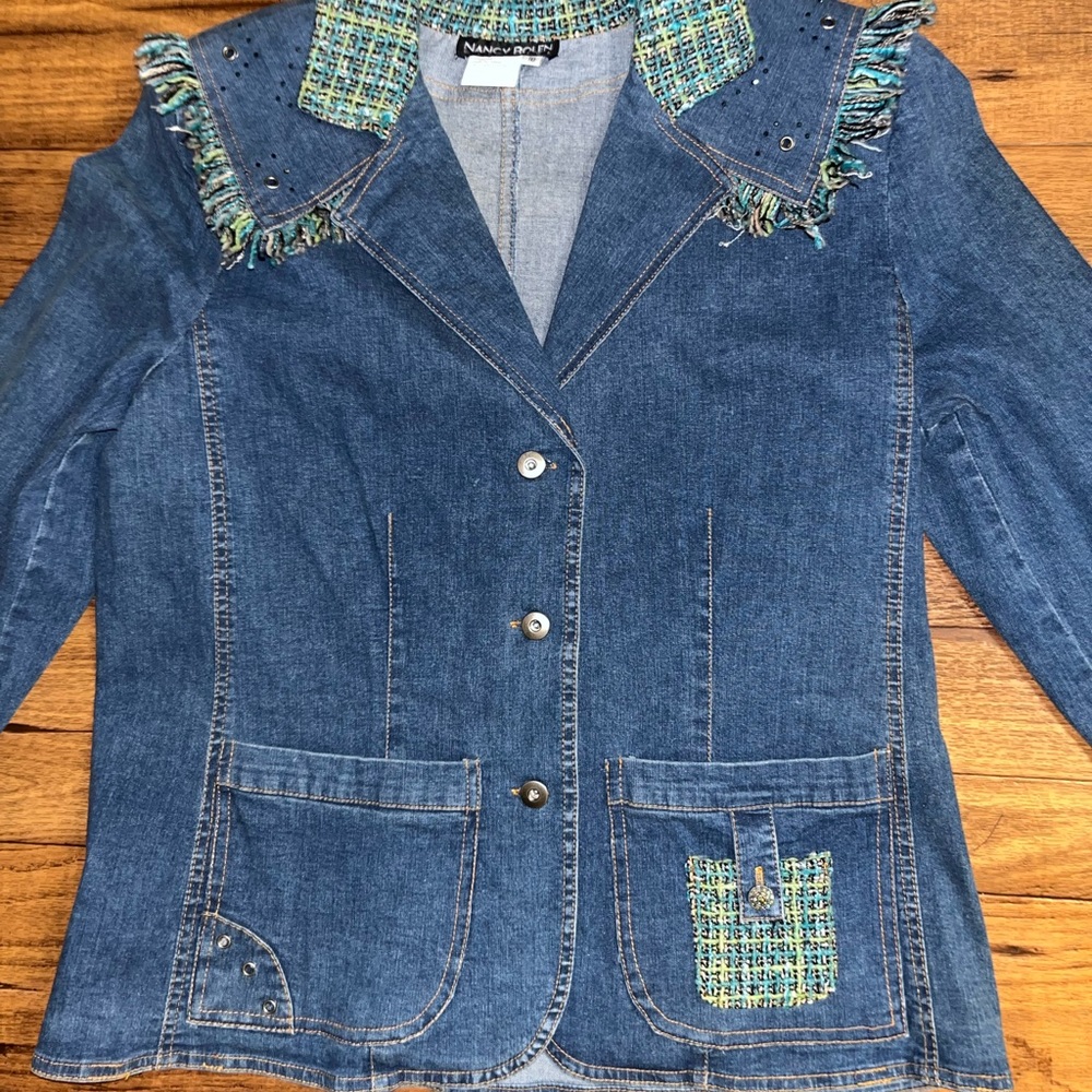 Nancy Bolin City Girl~Size 10 Denim Jacket W/ Fringe & Embroidery (New W/Tags)